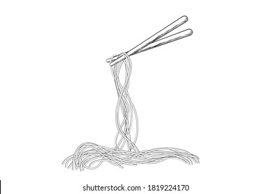 Vector Hand Draw Sketch, Noodle and Chopstick 
