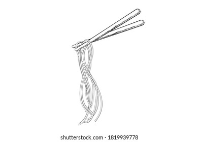 Vector Hand Draw Sketch, Noodle and Chopstick 
