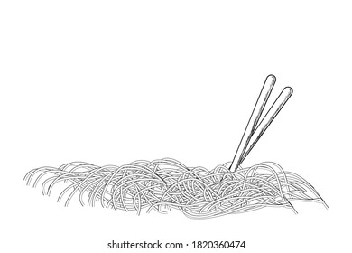 Vector Hand Draw Sketch, Noodle and Chopstick 
