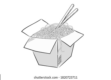 Vector Hand Draw Sketch, Noodle and Chopstick 
