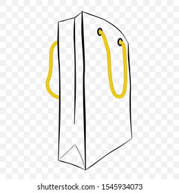 Vector Hand Draw Sketch of Paper Bag with yellow rope, at transparent effect background
