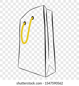 Vector Hand Draw Sketch of Paper Bag with yellow rope, at transparent effect background
