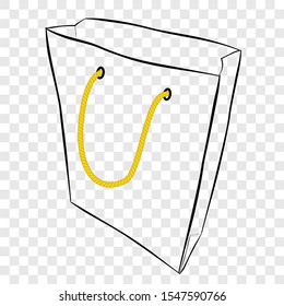 Vector Hand Draw Sketch of Paper Bag with yellow rope, at transparent effect background
