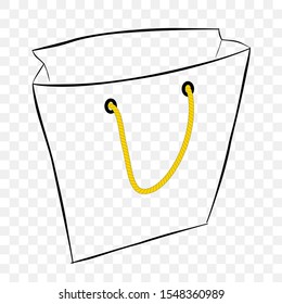 Vector Hand Draw Sketch of Paper Bag with yellow rope, at transparent effect background
