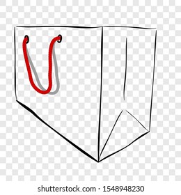 Vector Hand Draw Sketch of Paper Bag with red rope, at transparent effect background
