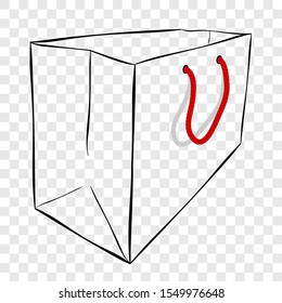 Vector Hand Draw Sketch of Paper Bag with red rope, at transparent effect background
