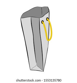 Vector Hand Draw Sketch of Paper Bag with yellow rope, isolated on background
