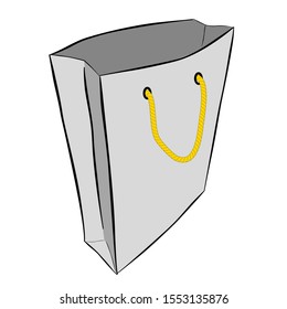 Vector Hand Draw Sketch of Paper Bag with yellow rope, isolated on background
