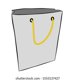 Vector Hand Draw Sketch of Paper Bag with yellow rope, isolated on background
