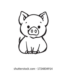 Vector of hand draw or sketch of a pig.Cute pig. Cheerful pig. Funny pig