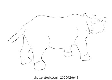 vector hand draw sketch rhinoceros, isolated on white
