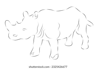vector hand draw sketch rhinoceros, isolated on white
