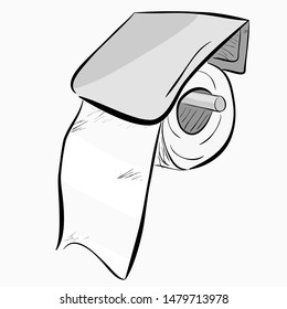 Vector hand draw sketch of roll toilet tissue paper at white background
