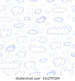 Vector Hand Draw Sketch Seamless Pattern Blue Cloud

