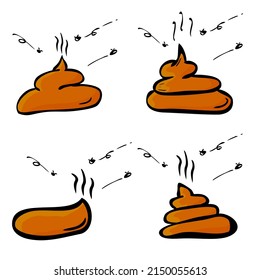 Vector Hand Draw Sketch Set 4 Poop with 3 fly
