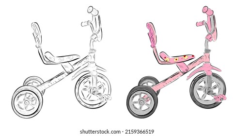 Vector Hand Draw Sketch Set 2 Tricycle, Isolated on White
