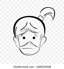 Vector, Hand Draw Sketch, Sick Girl using Mask, at Transparent Effect Background
