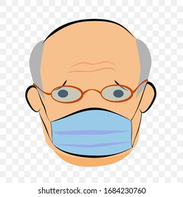 Vector, Hand Draw Sketch, Sick Old Man using Mask, at Transparent Effect Background
