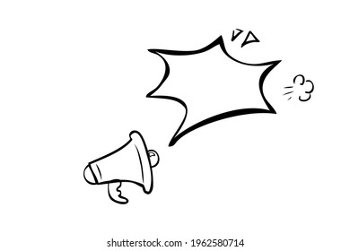 Vector Hand Draw Sketch Sign, Bullhorn, Isolated on White 
