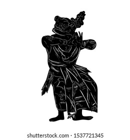 Vector Hand Draw Sketch and Silhouette of Young Girl Traditional Bali Indonesia 
