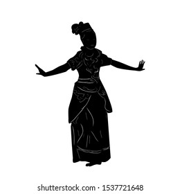Vector Hand Draw Sketch and silhouette of Young Girl Traditional West Java, Sunda  Indonesia 
