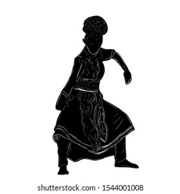 Vector Hand Draw Sketch and silhouette of Young Girl Traditional West Java Dancer, Sunda  Indonesia 
