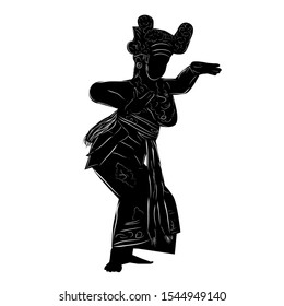 Esbozo de dibujo manual y silueta de joven bailarina tradicional indonesia de Bali
