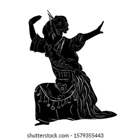 Vector Hand Draw Sketch and silhouette of Young Girl Traditional West Java, Sunda  Indonesia 
