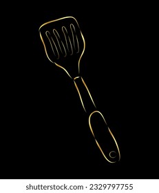 vector hand draw sketch spatula, gold golden at black background
