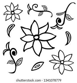 Vector hand draw sketch three different floral and small Branch small tree
