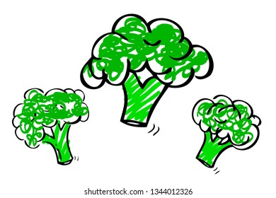 vector hand draw sketch, three brocoli
