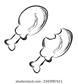 vector hand draw sketch two chicken leg, whole and leftover, isolated on white
