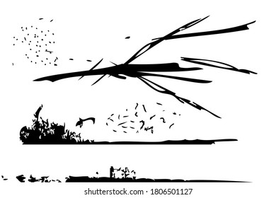Esbozo de dibujo de mano de vectores, efecto de choque variado, aislado en blanco
