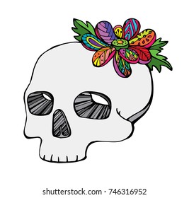 Vector of hand draw skull with flower