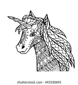 Vector of hand draw Unicorn in zentangle style