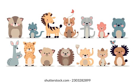 Vector Hand Draw, various kinds of animals, baby styles, simple flat icon