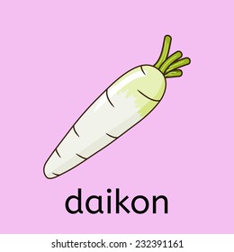 Vector hand draw vegetable - daikon (white radish) isolated over pink background