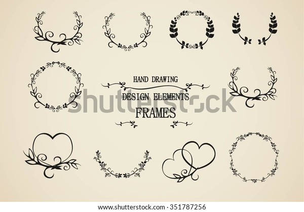 Vector hand draw vintage floral elements.\
Vintage floral frames.Hand draw frames set. Floral graphic decor.\
Flowers decorative\
elements.\

