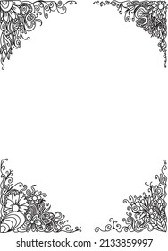 Vector hand draw vintage frame, floral border in doodle style