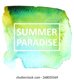 Vector hand draw watercolor background with text in frame. Eps10