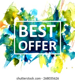 Vector hand draw watercolor background with text in frame. Eps10