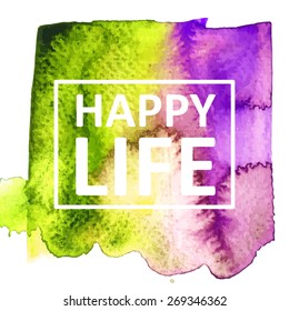 Vector hand draw watercolor background with text in frame. Eps10