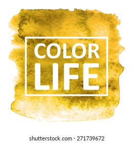 Vector hand draw watercolor spot background with text in frame for banners, advertising, cards, brochure, posters . Eps10