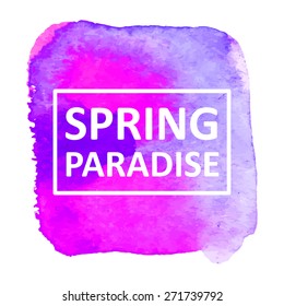 Vector hand draw watercolor spot background with text in frame for banners, advertising, cards, brochure, posters . Eps10