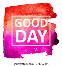 Vector hand draw watercolor spot background with text in frame for banners, advertising, cards, brochure, posters . Eps10