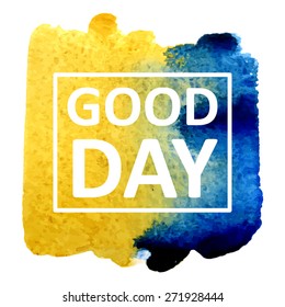 Vector hand draw watercolor spot background with text in frame for banners, advertising, cards, brochure, posters . Eps10