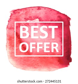 Vector hand draw watercolor spot background with text in frame for banners, advertising, cards, brochure, posters . Eps10