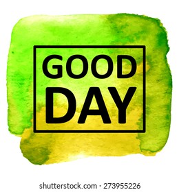 Vector hand draw watercolor spot background with text in frame for banners, advertising, cards, brochure, posters . Eps10