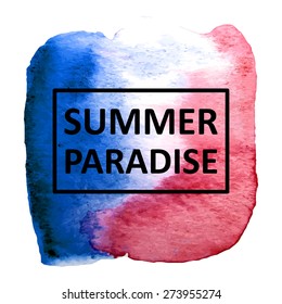 Vector hand draw watercolor spot background with text in frame for banners, advertising, cards, brochure, posters . Eps10