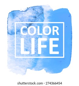 Vector hand draw watercolor spot background with text in frame for banners, advertising, cards, brochure, posters . Eps10